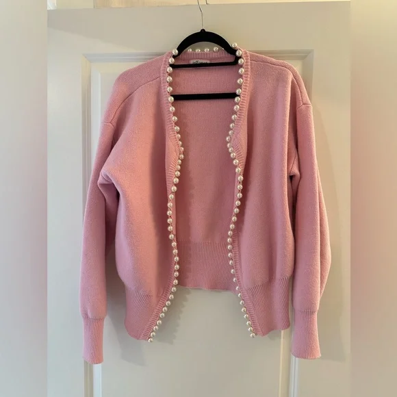 Self Same Charlotte pearl trim cardigan in Pink - one size fits all - Picture 3 of 3